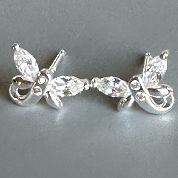 Sterling Silver Crystal Butterfly Stud Earrings - Picture 3 of 10
